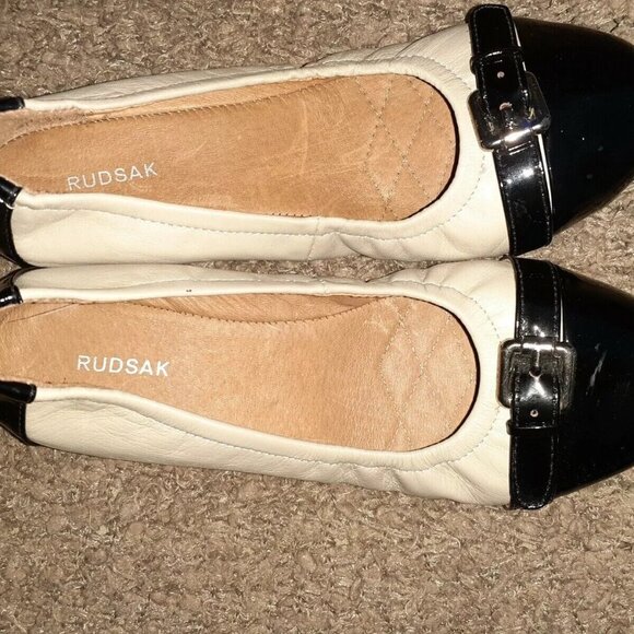 RUDSAK-Canadian Luxury Brand-Patent & Leather Ballet Flats-Taupe/Black-Sz 36-New - Picture 5 of 6
